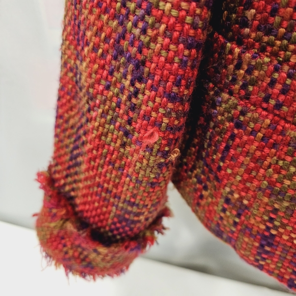 Coldwater Creek Woven Blazer Petite Medium Fringe Pink Purple Green Open Front - Picture 5 of 7